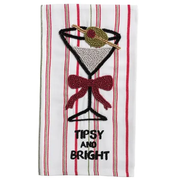 Martini Beaded Christmas Towel