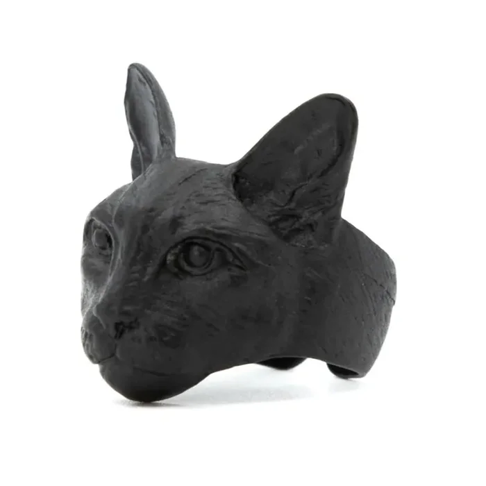Matte Black Cat Statement Ring Gift Box