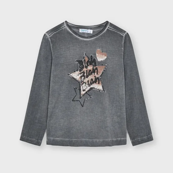 Mayoral Washed Grey Long Sleeved T-Shirt