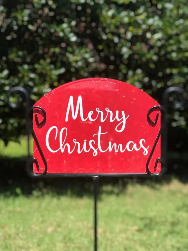 Merry Christmas on Red Garden Sign