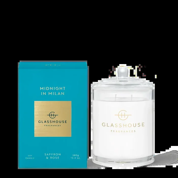 Midnight in Milan Saffron & Rose 13.4 oz Candle Glasshouse