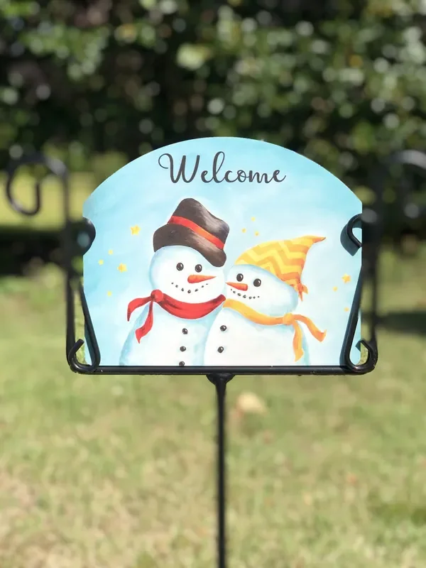 Moonlight Hugs Snowmen Welcome Garden Sign