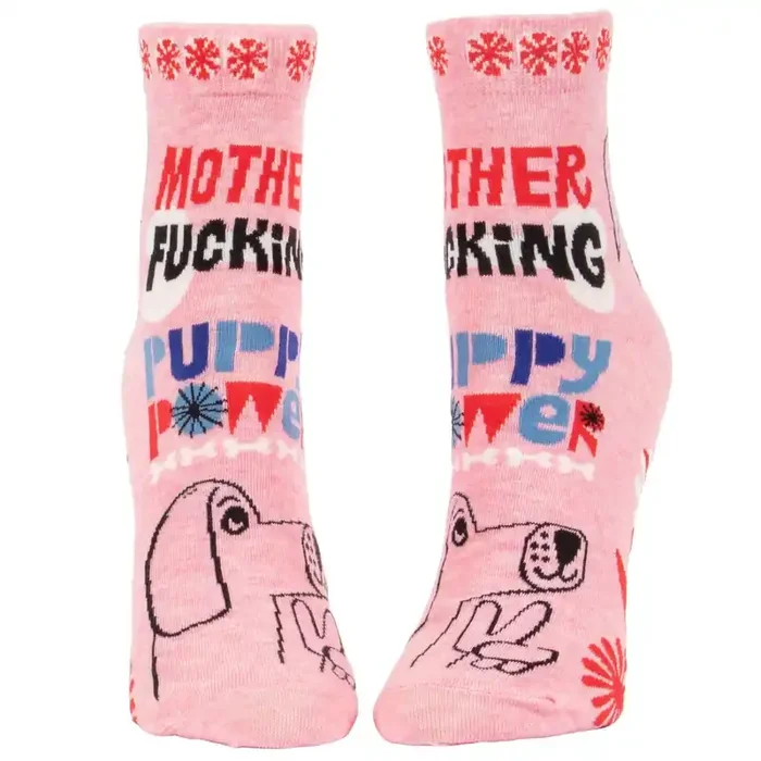 Mother Fucking Puppy Power Women‘s Ankle Socks BlueQ at GetBullish
