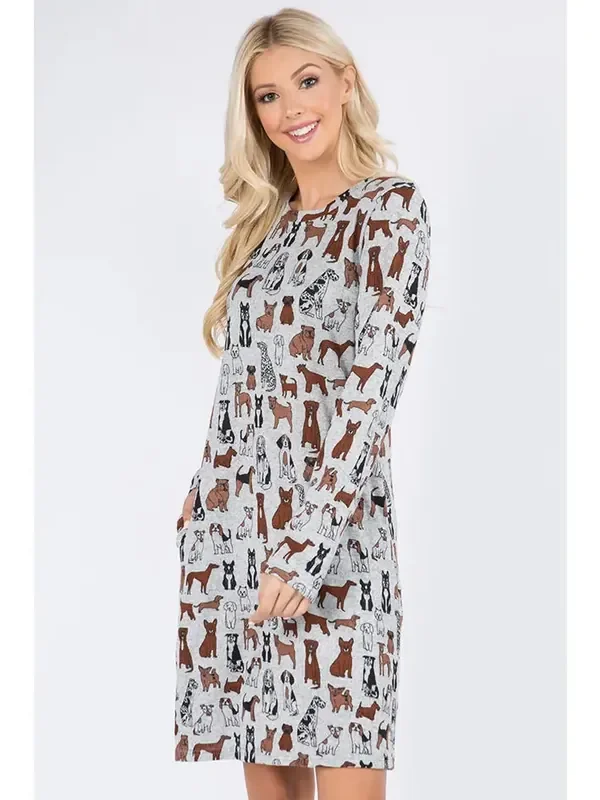 Multi Dogs Grey Dress