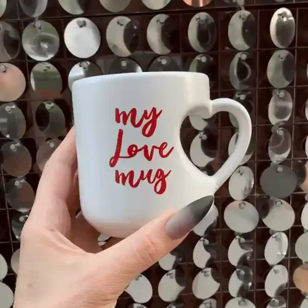 My Love Mug Heart Shaped Handle Mug Coffee Tea Stoneware Cup 12oz.
