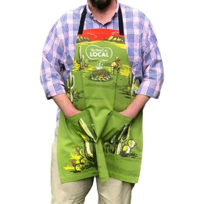 My Meat Is Local Funny Cooking and BBQ Apron Unisex 2 Pockets Adjustable Strap 100% Cotton BlueQ at GetBullish Father‘s Day Gift