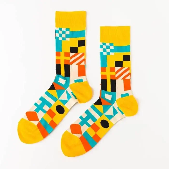 Nautical Men‘s Crew Socks in Bright Geometric Shapes Boating Gifts for Him