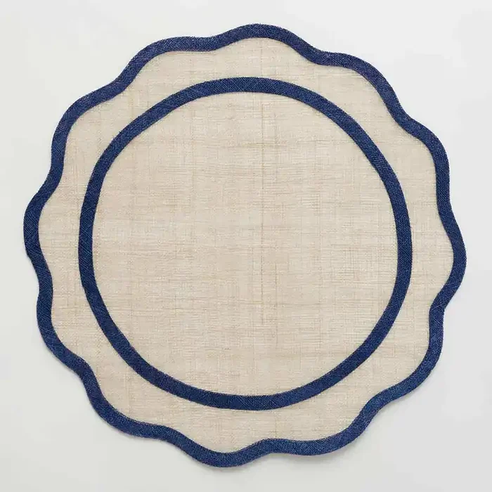 Navy Blue Scalloped Rice Paper Placemat Set of 4