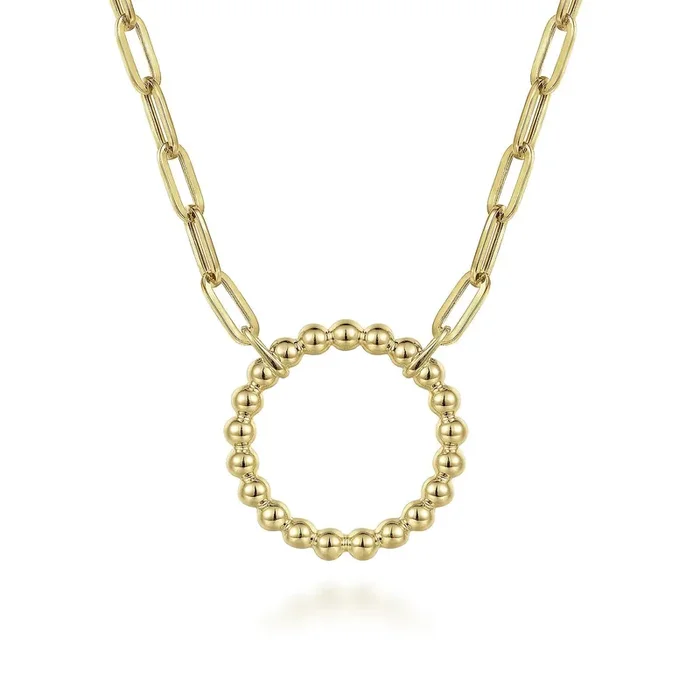 Necklace- 14kt yg bead circle on paperclip