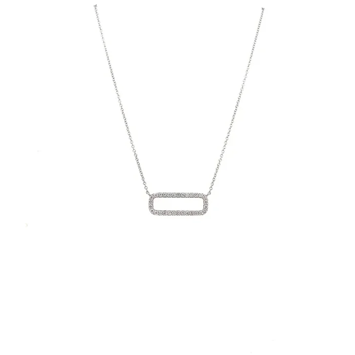 Necklace rectangular diamond pendant open 30=.30ct 14kt white gold