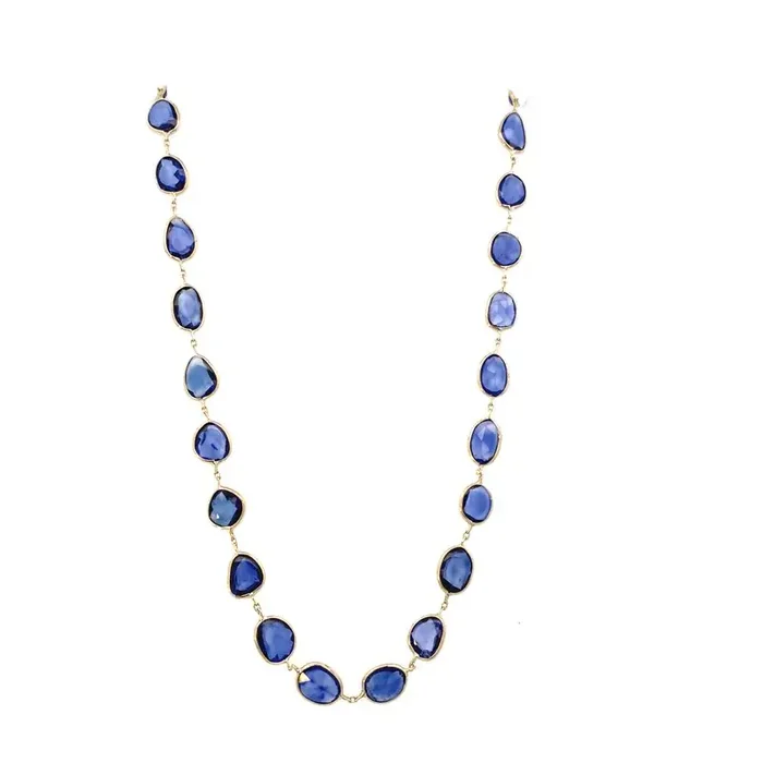 Necklace set with sliced sapphires in bezels 14kt yellow gold