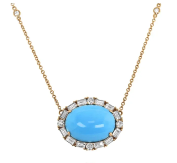 Necklace turquoise and diamond on diamond by yard chain yellow gold