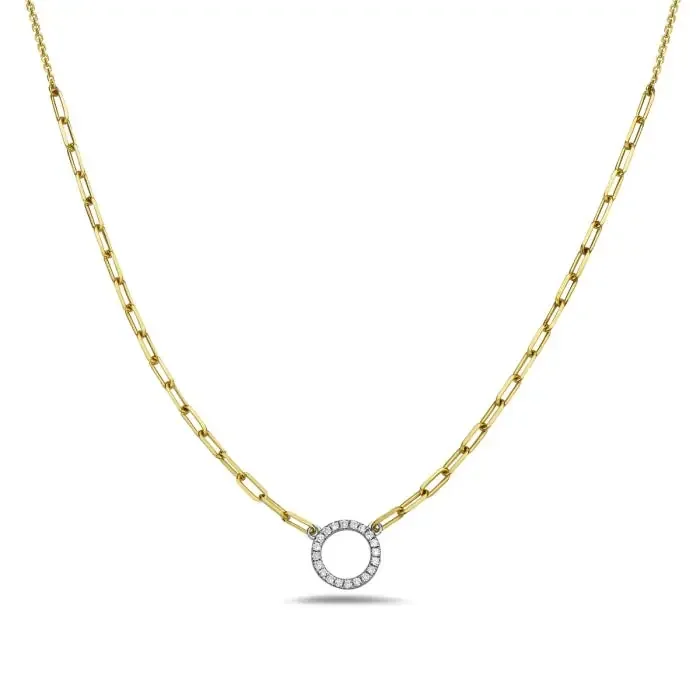 Necklace with a diamond circle fixed on a paperclip chain 14kt yellow gold