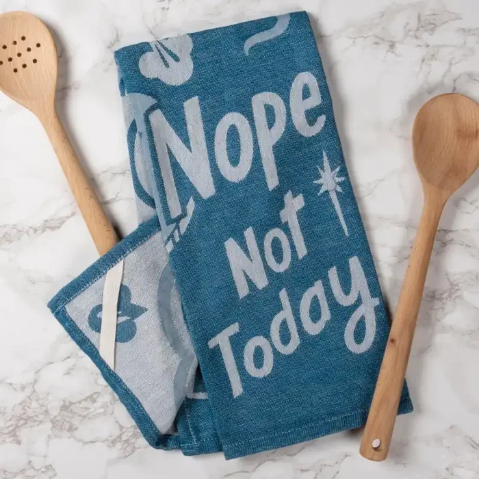 Nope Not Today Funny Dish Cloth Towel in Blue Ultra Soft and Absorbent Jacquard All-Over Design Unfolds 20″ x 28″ Gift for Her