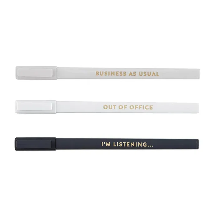 Office Soft Touch Pen Set of 3 Business as Usual, Out of Office, I‘m Listening Refillable Giftable Pens in Box