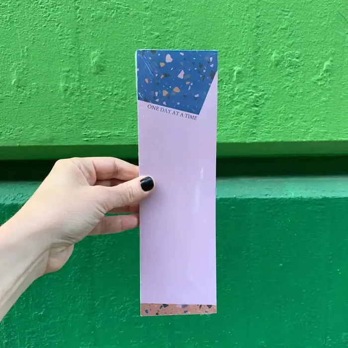 One Day At A Time Magnetic List Notepad in Terrazzo Design 9.5″ x 2.75″ Holds to Fridge with Strong Magnet 1980s Memphis-Inspired Design