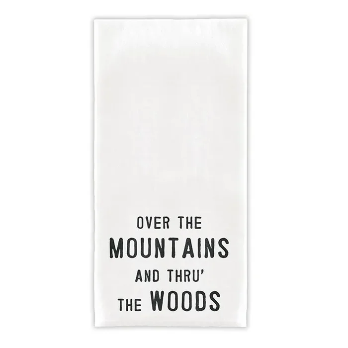 Over The Mountains Tea Towel in White Cotton Flour Sack Kitchen Towel