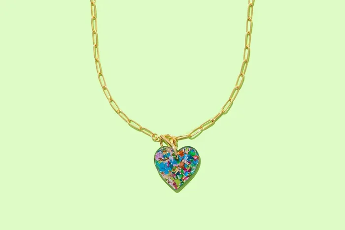Paperclip Chain Necklace – Heart Pendant -Colorful Confetti