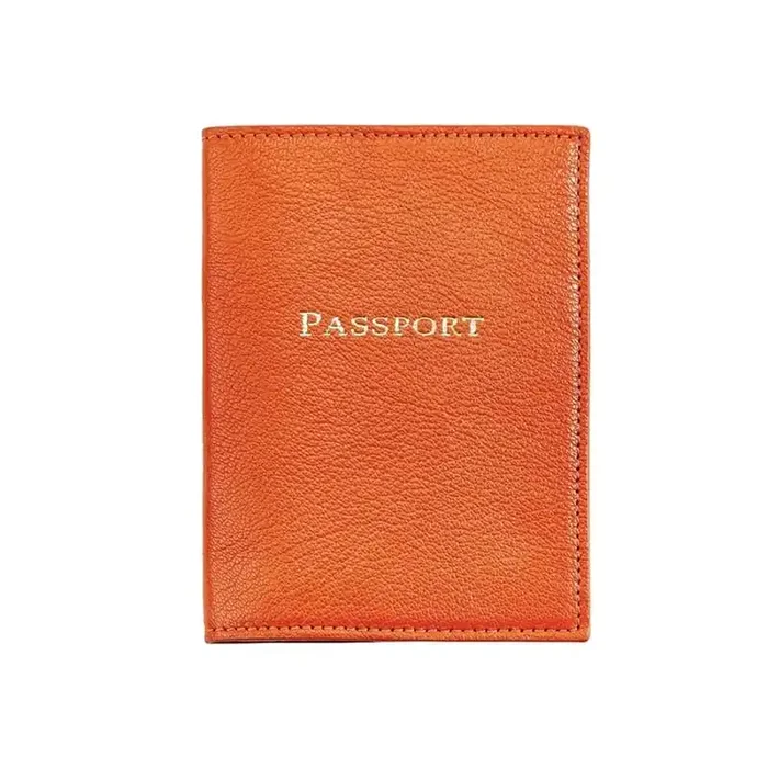Passport Holder Orange Goatskin Leather