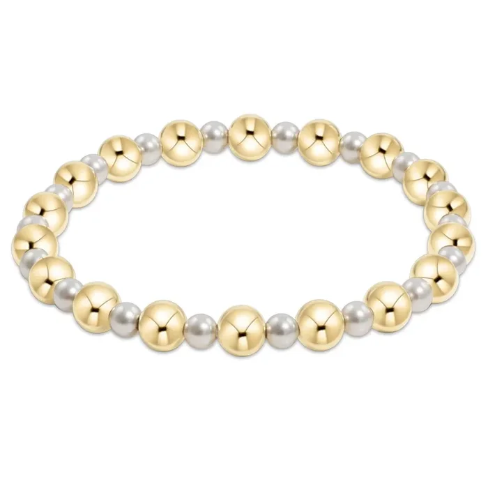 Pearl Grateful Pattern 4mm Bead Bracelet • 6mm Gold