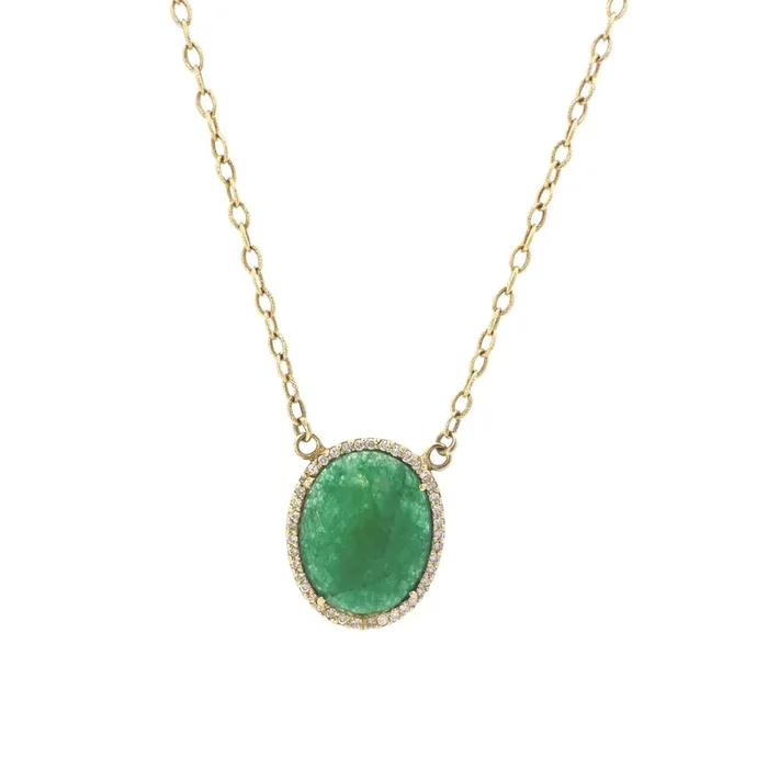 pendant Chrysoprase Green sliced diamond fixed chain