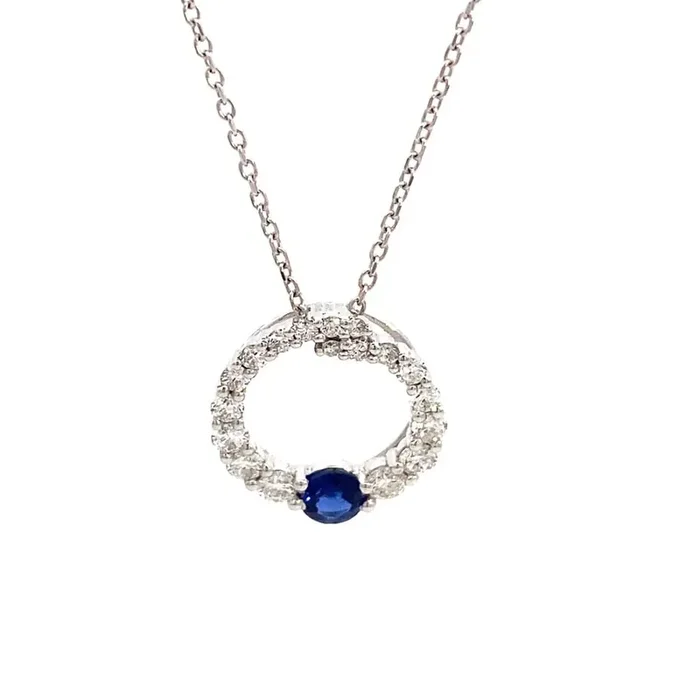 pendant sapphire and diamond circle floating sapphire 18kt white gold