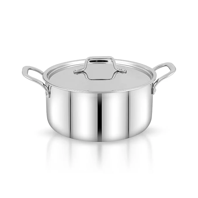 Pigeon Tristeel Triply 22 Cm Casserole With Stainless Steel Lid | 4600ml Capacity | Induction & Gas Stove Compatible