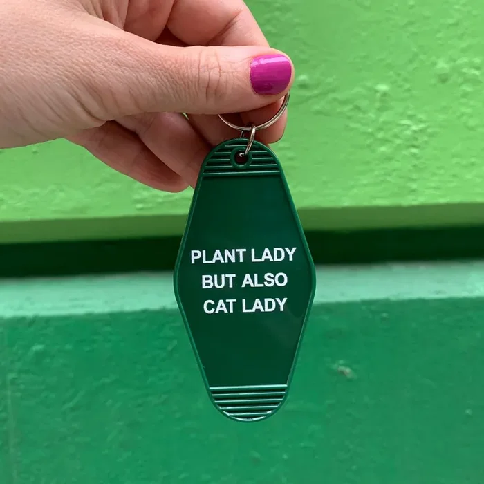 Plant Lady But Also Cat Lady Motel Style Keychain Green
