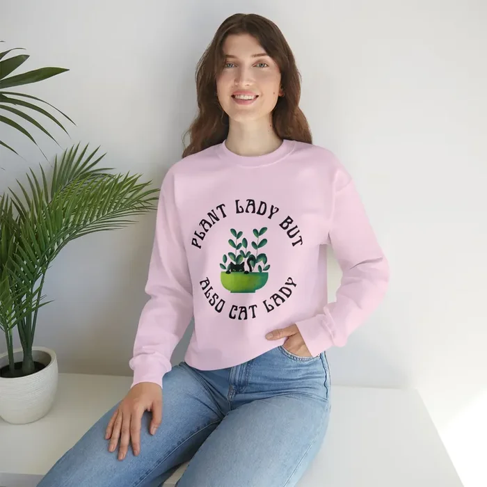 Plant Lady But Also Cat Lady Unisex Heavy Blend™ Crewneck Sweatshirt Sizes SM-5XL Plus Size Available