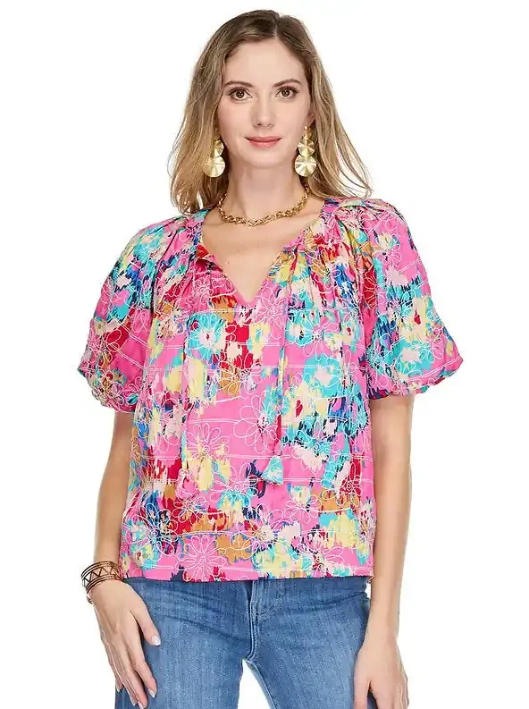 Pleated Puff Sleeve Top • Floral Breeze