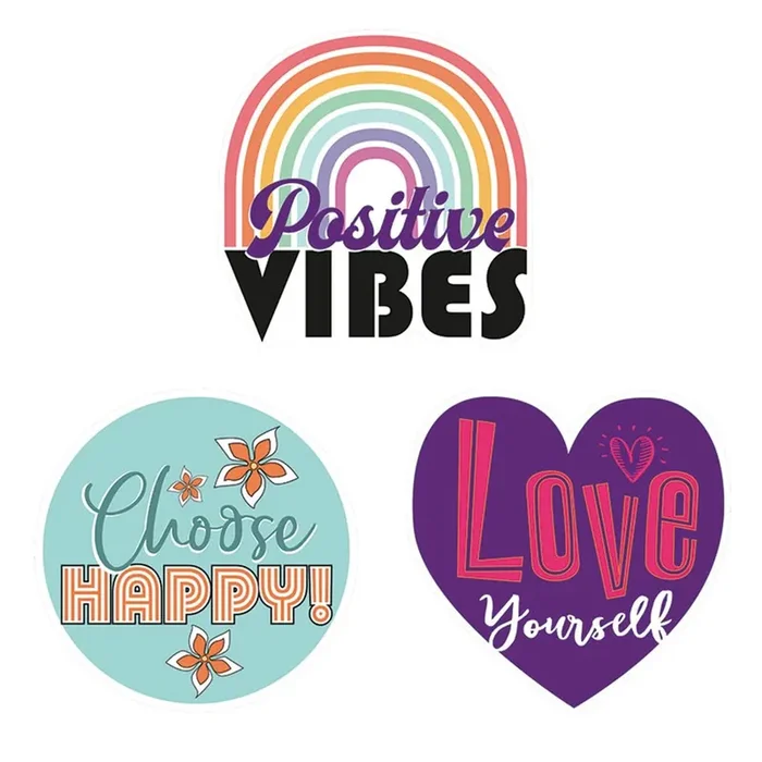 Positive Affirmations Water Bottle Stickers Set 3 Assorted Waterproof Decals 3‘‘ sq