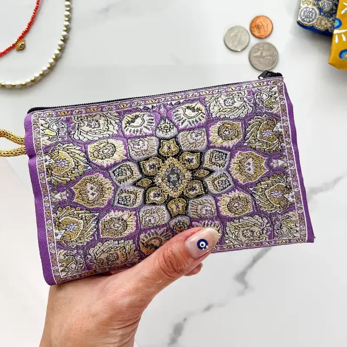 Purple Boho Fabric Pouch Cute Coin Purse Handmade in Turkey 4″ x 5″