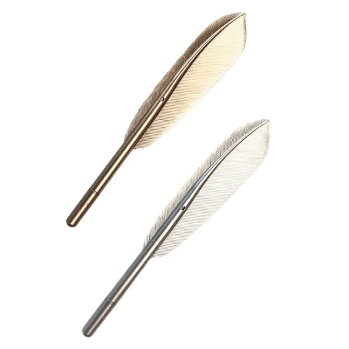 Quill Shaped Pen in Gold or Silver Book Lover Faux Feather Pen