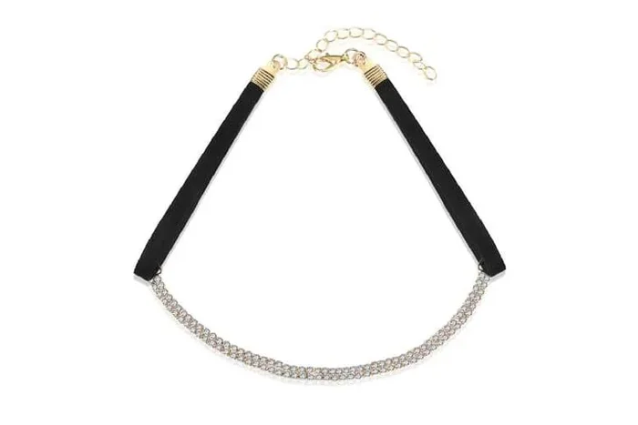 Radiant Gold-Tone Crystal & Black Ribbon Necklace