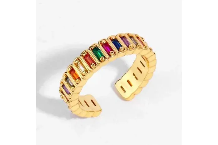 Radiant Multi-Colour Adjustable Ring in Golden Splendour