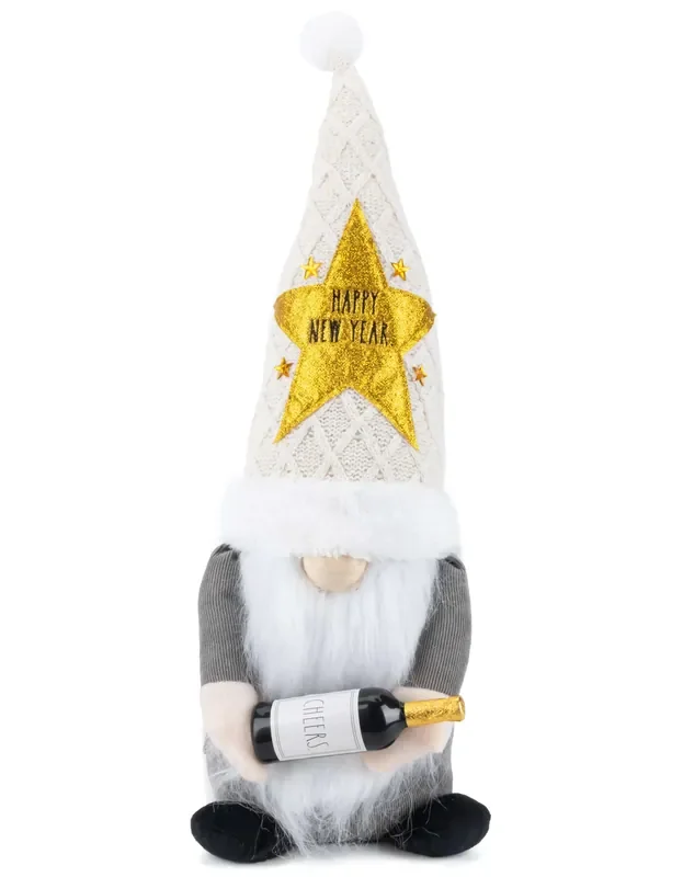 Rae Dunn Plush “Happy New Year” Gnome Holding Wine