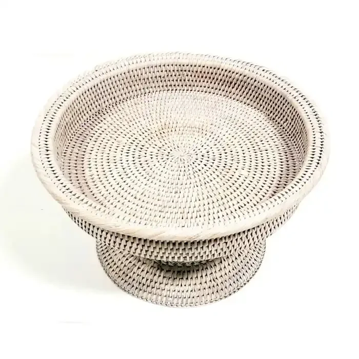 Rattan Round Large Footed Fruit Tray 18″ (White Wash)
