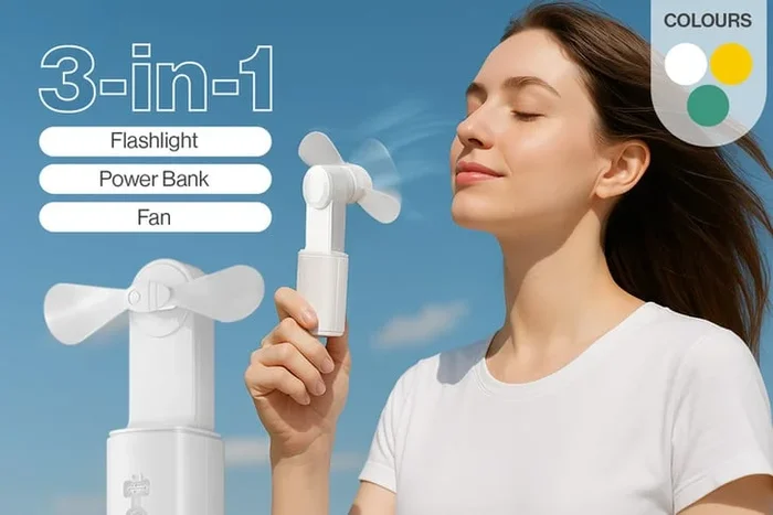Rechargeable 3-in-1 Outdoor Fan with LED Flashlight & Power Bank