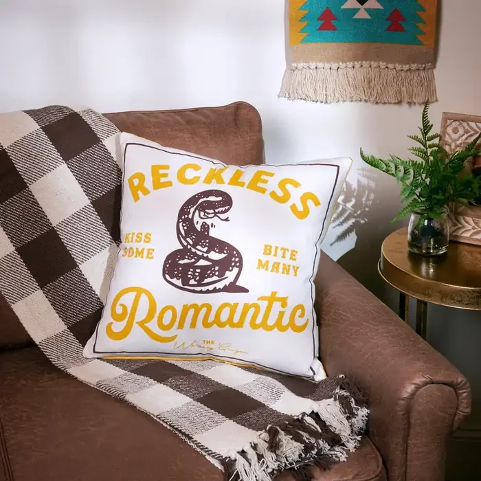 Reckless Romantic Kiss Some Bite Many Rattlesnake Throw Pillow Western Themed Cushion 16″ x 16″