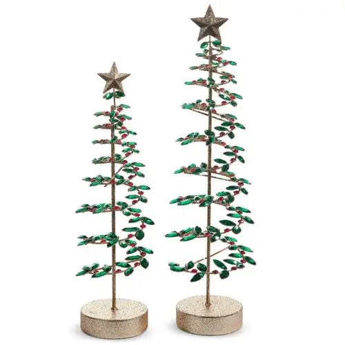 Red & Green Jeweled Spiral Trees, 2 Sizes