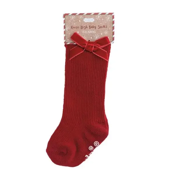 Red Bow Knee High Baby Socks