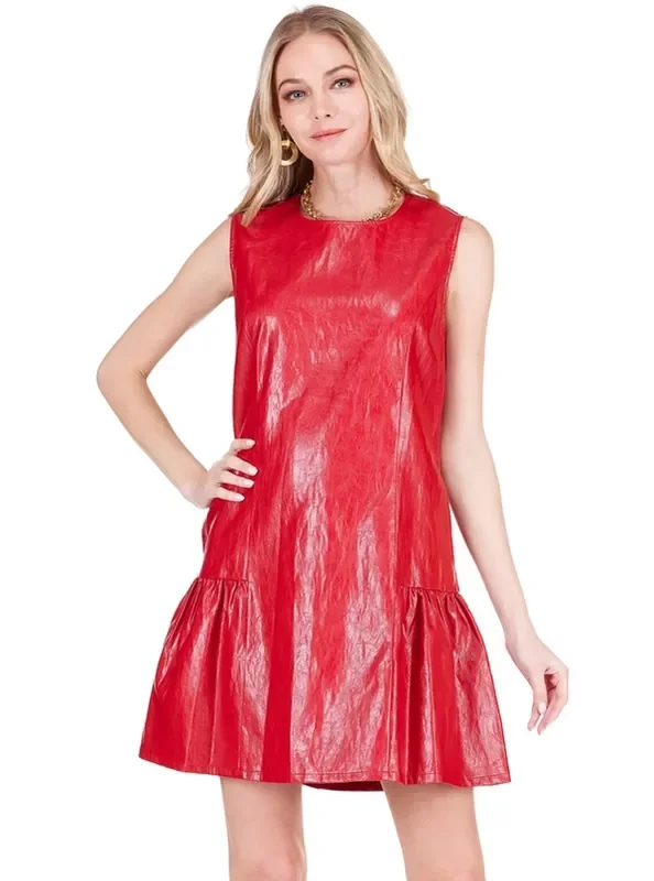 Red Flounced Hem Sleeveless Dress