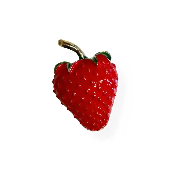 Red Strawberry Brooch 1.4″ Pin in Metal Alloy with Gold Finish
