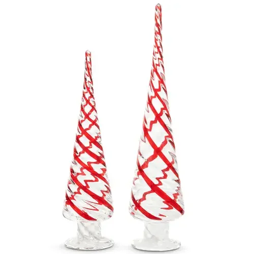 Red Swirl Glass Trees, Set of 2