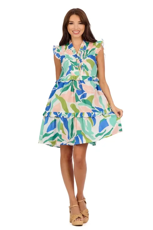 Reeves Flounce Dress • Green Abstract