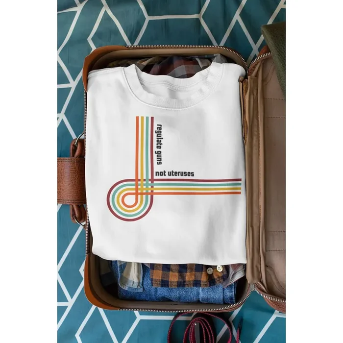 Regulate Guns Not Uteruses Pro-Choice Retro Rainbow Unisex Heavy Blend™ Crewneck Sweatshirt Sizes SM-5XL Plus Size Available