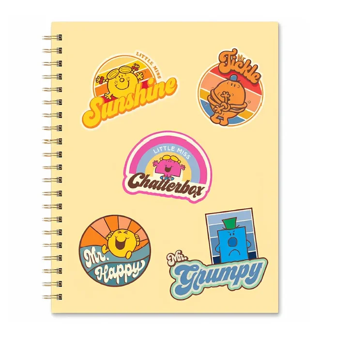 Retro 1970s 1980s Little Miss and Mr. Men Full Size Hardcover Spiral Notebook So Many Feelings Hardcover Journal