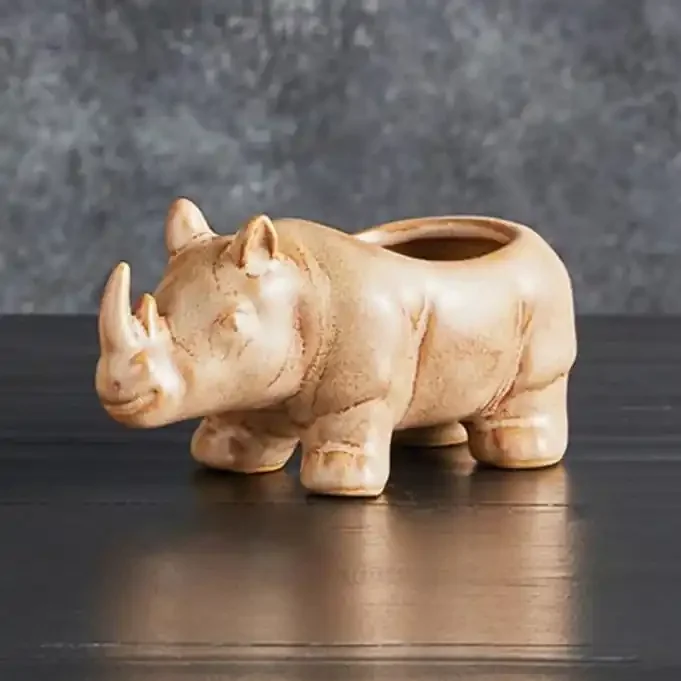 Rhino Ceramic Planter Wild Safari Hippo Shaped Succulents Flower Pot 4.5″ x 2″