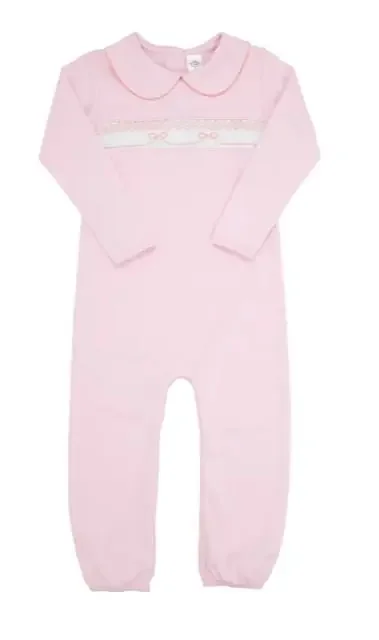 Rigsby Romper – Palm Beach Pink with Seashore Sherbet Bow Smocking – The Beaufort Bonnet Company