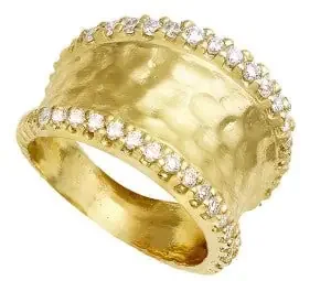 Ring- 14k yellow gold hammered band w/diamond
